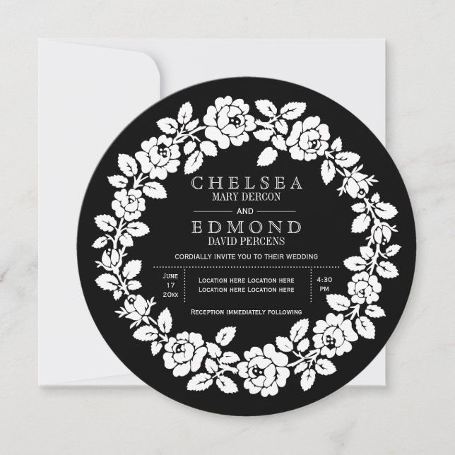 Invitación boda moderno blanco y negro de corona Rosa (Anverso)
