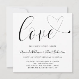 Invitación Boda moderno blanco y negro del corazón del amor