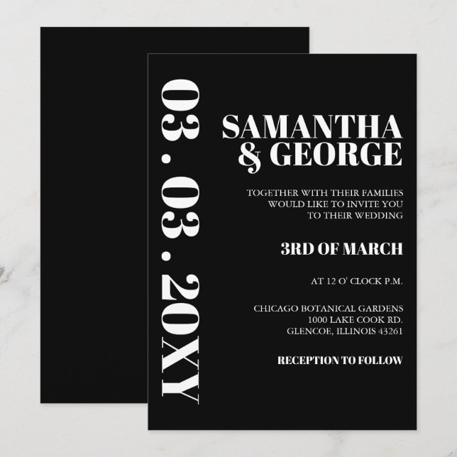 Invitación Boda moderno blanco y negro Minimalista simple (Anverso / Reverso)