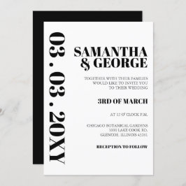 Invitación Boda moderno blanco y negro Minimalista simple