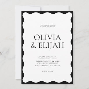Invitación Boda moderno blanco y negro ondulado