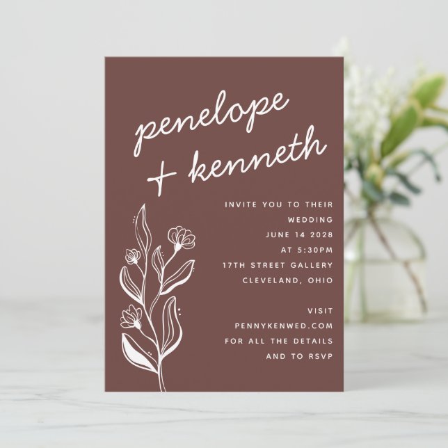 Invitación Boda moderno Boho Floral Earthy Fall Brown (Anverso de pie)
