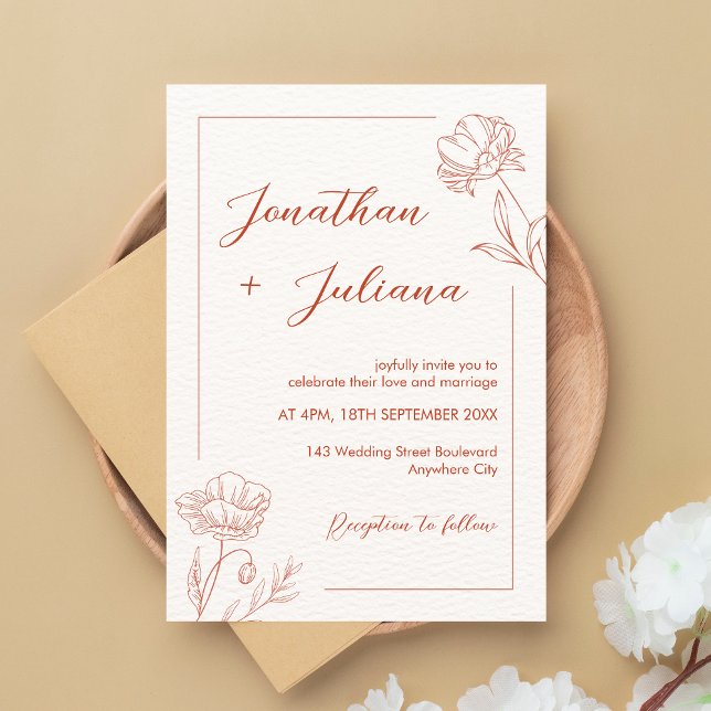 Invitación Boda moderno Boho Floral Terracotta (Boho Floral Terracotta Wedding Invitation)