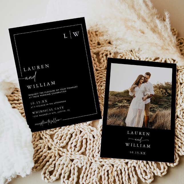 Invitación Boda moderno Boho negro y blanco (Subido por el creador)