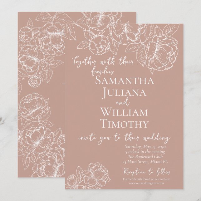 Invitación Boda moderno Boho Rubor Pink Botanical Floral (Anverso / Reverso)