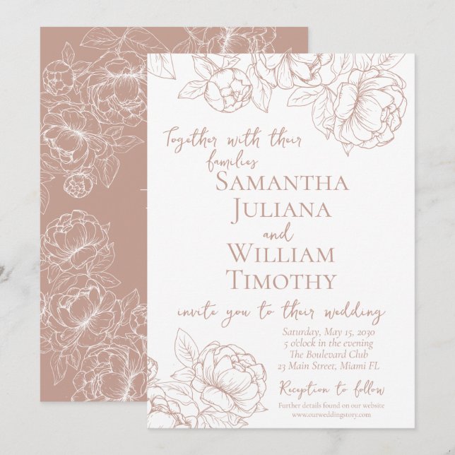 Invitación Boda moderno Boho Rubor Pink Botanical Floral (Anverso / Reverso)