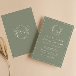 Invitación Boda moderno Boho Sage Green Escudo Minimalista