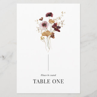 Invitación Boda moderno Boho Wildflower Número de tabla