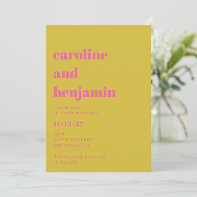 Invitación Boda moderno brillante rosa amarillo amarillo simp (Anverso de pie)