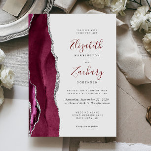 Invitación Boda Moderno Burgundy Plata Ágata Gris Claro