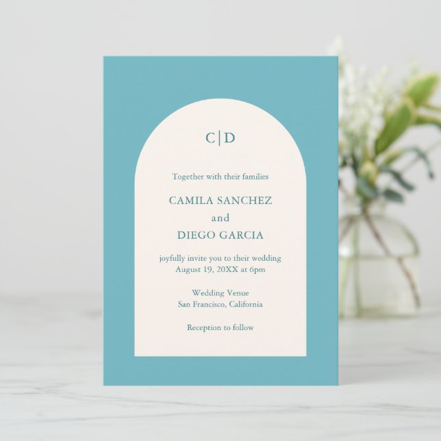 Invitación Boda moderno Camila Aqua Arch (Anverso de pie)