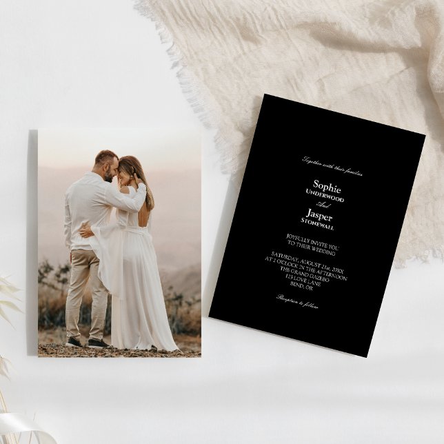Invitación Boda moderno clásico de fotografía simple en negro (Subido por el creador)