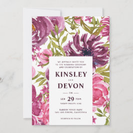 Invitación Boda moderno color de agua morado y rosa floral