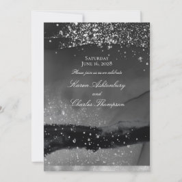 Invitación Boda moderno color negro gris humeante y plata bri