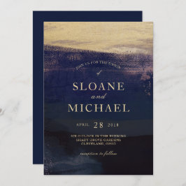 Invitación Boda moderno con acuarela marina y dorada