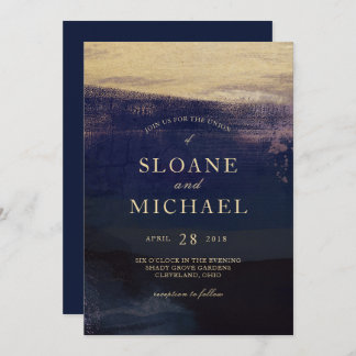 Invitación Boda moderno con acuarela marina y dorada