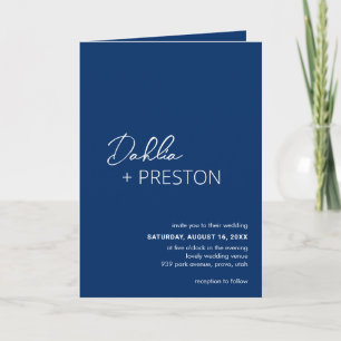 Invitación Boda moderno con código QR azul mínimo de la Marin