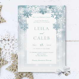 Invitación Boda moderno con copo de nieve azul y turbio