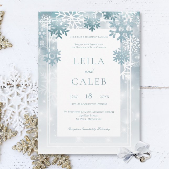 Invitación Boda moderno con copo de nieve azul y turbio (Subido por el creador)