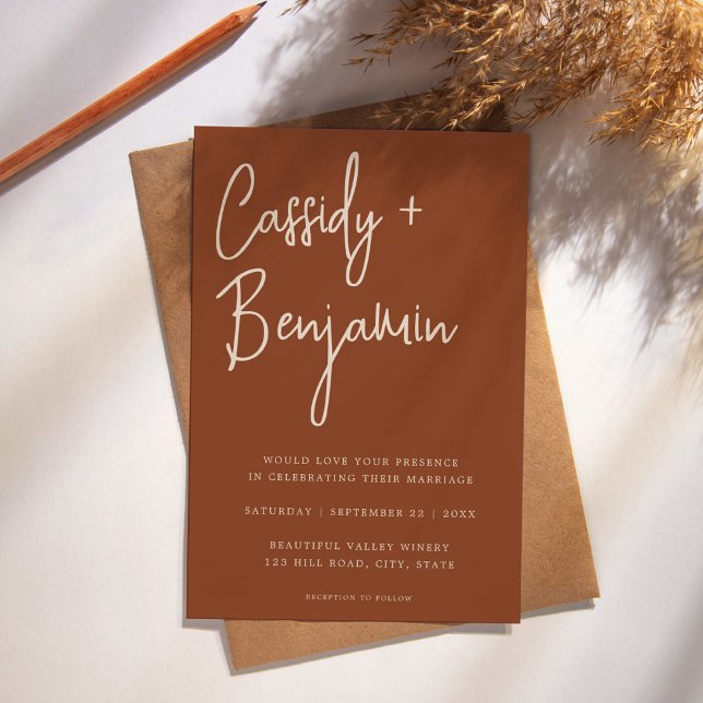 Invitación Boda moderno con escritura de terracota minimalist (Subido por el creador)