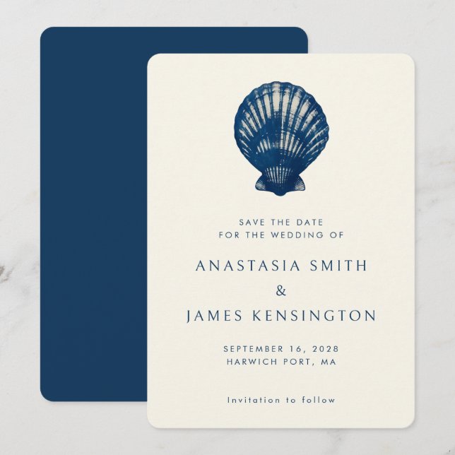 Invitación Boda moderno con estilo de la cubierta azul del ma (Anverso / Reverso)