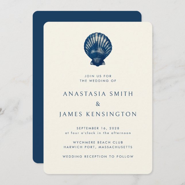 Invitación Boda moderno con estilo de la cubierta azul del ma (Anverso / Reverso)