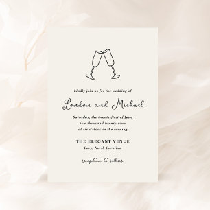 Invitación Boda moderno con flautas de piel dibujadas a mano