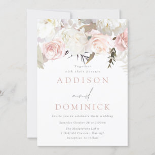 Invitación Boda moderno con flores blancas y rosas de Rubor