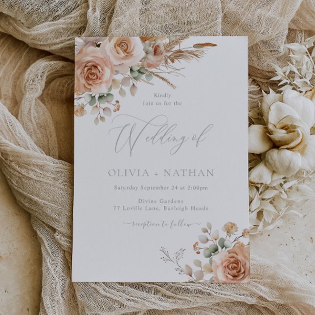 Invitación Boda moderno con flores bohemias elegantes (Subido por el creador)