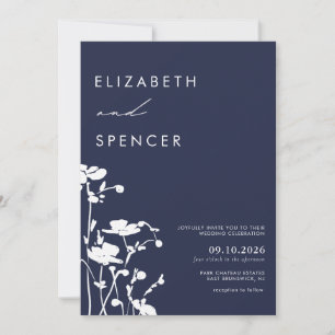 Invitación Boda moderno con flores de la Marina Botánica