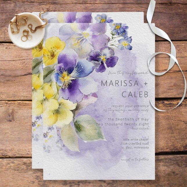 Invitación Boda moderno con flores moradas y amarillas (Subido por el creador)