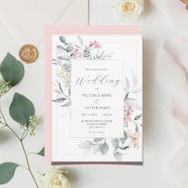 Invitación Boda moderno con flores rosadas