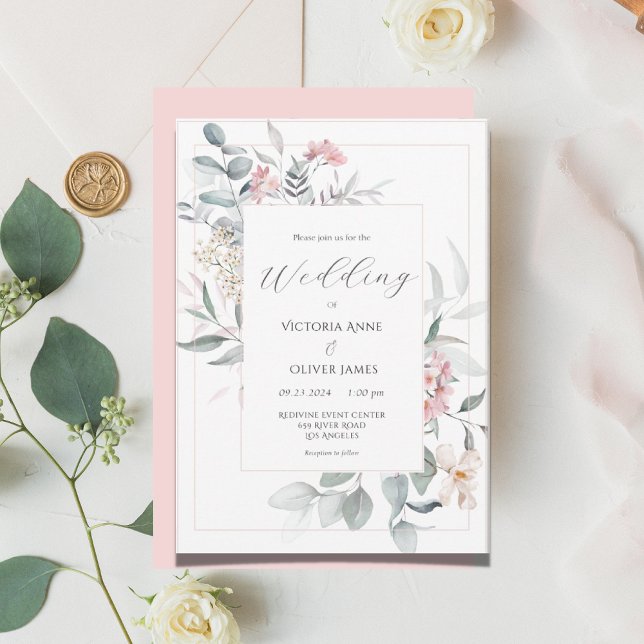 Invitación Boda moderno con flores rosadas (Subido por el creador)
