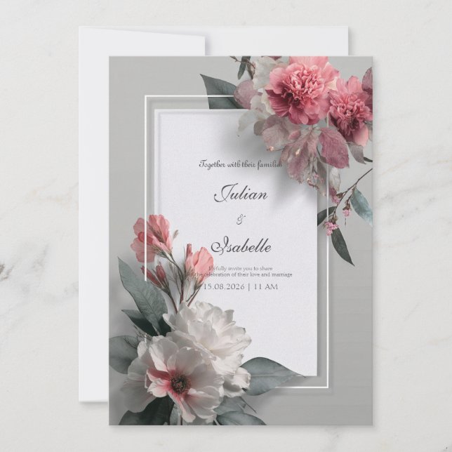 Invitación Boda moderno con flores rosadas de Rubor (Anverso)
