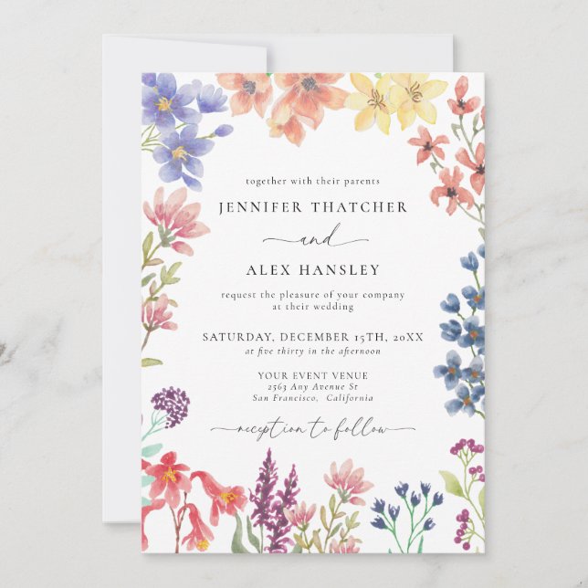 Invitación Boda moderno con flores silvestres (Anverso)