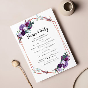 Invitación Boda moderno con guión floral púrpura