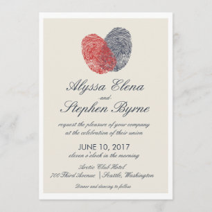 Invitación Boda moderno con huella digital de un corazón