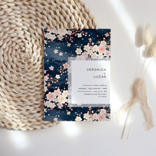 Invitación Boda moderno con olas de marina sakura florece
