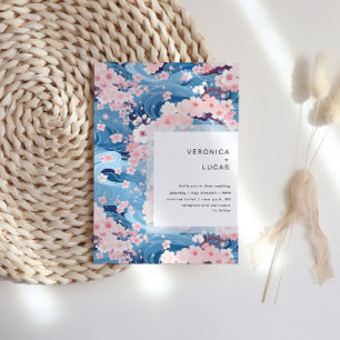 Invitación Boda moderno con olas de marina sakura florece