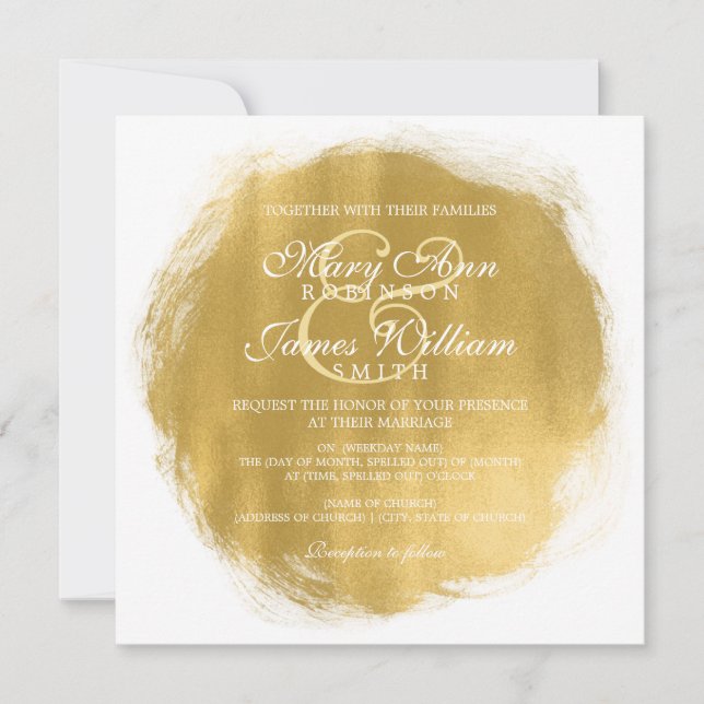 Invitación Boda moderno con pinta dorada (Anverso)