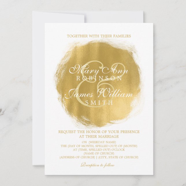 Invitación Boda moderno con pinta dorada (Anverso)