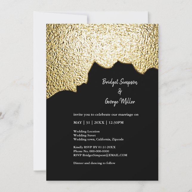 Invitación Boda moderno con textura de oro negro de lujo (Anverso)