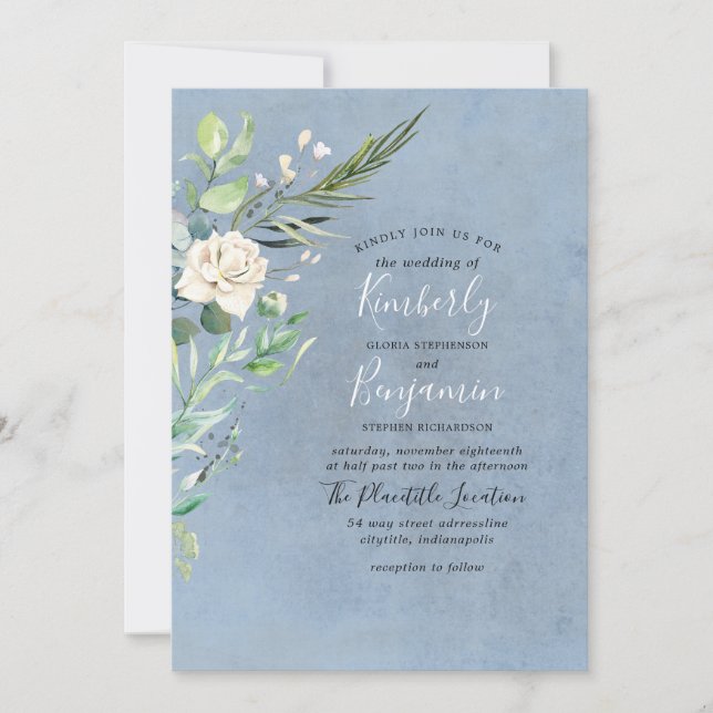 Invitación Boda moderno con un azul y un verde turbios (Anverso)