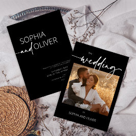 Invitación Boda moderno contemporáneo negro y blanco