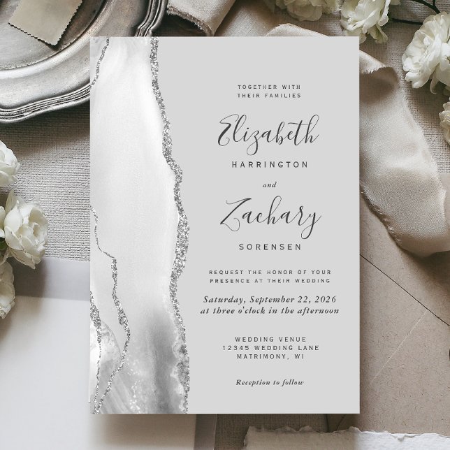 Invitación Boda moderno de ácidos de plata gris claro (Subido por el creador)