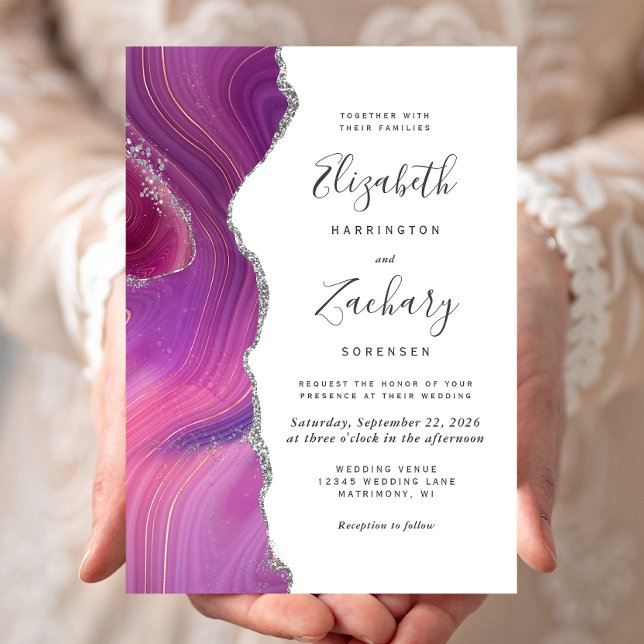 Invitación Boda moderno de ácidos de plata magenta (Subido por el creador)