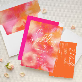 Invitación Boda moderno de acuarela rosa y Naranja