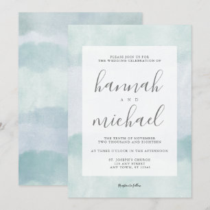 Invitación Boda moderno de acuarela verde azul de vidrio mari