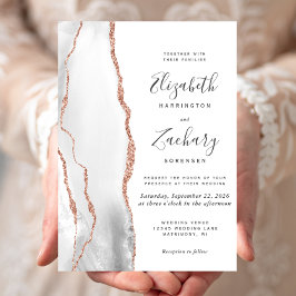 Invitación Boda moderno de Agate de Oro Rosa Gris
