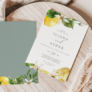 Invitación Boda moderno de apilamiento de flores Casual Lemon